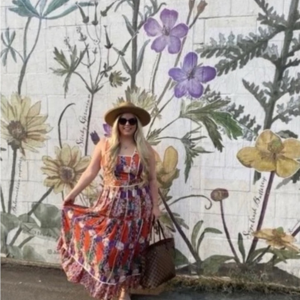 Anthropologie Floral Mix Maxi Dress in Red, Purple, Green - Picture 3 of 4